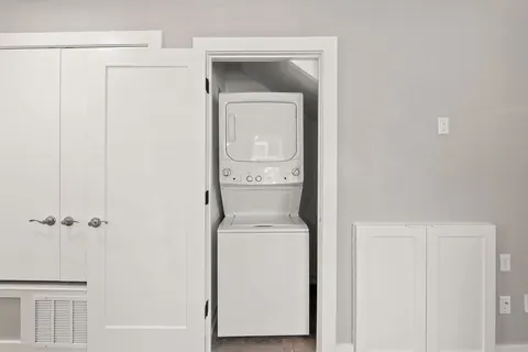 Stacked washer and dryer in the laundry closet