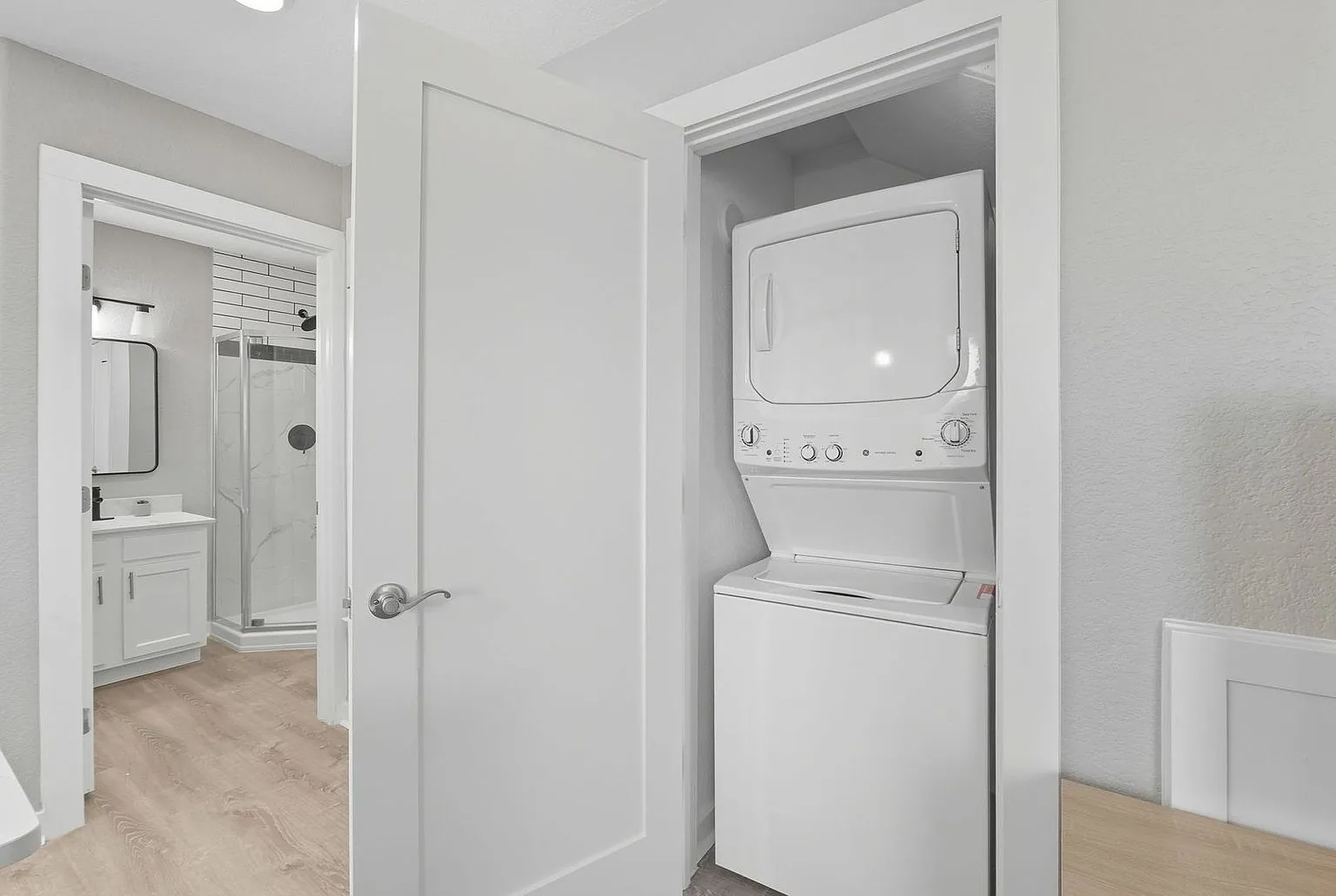 Laundry stacked washer dryer closet, 20 Tate Lane, Round Rock
