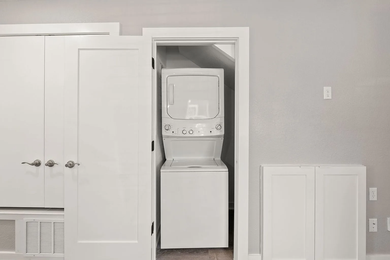 Laundry stacked washer dryer open, 20 Tate Lane, Round Rock