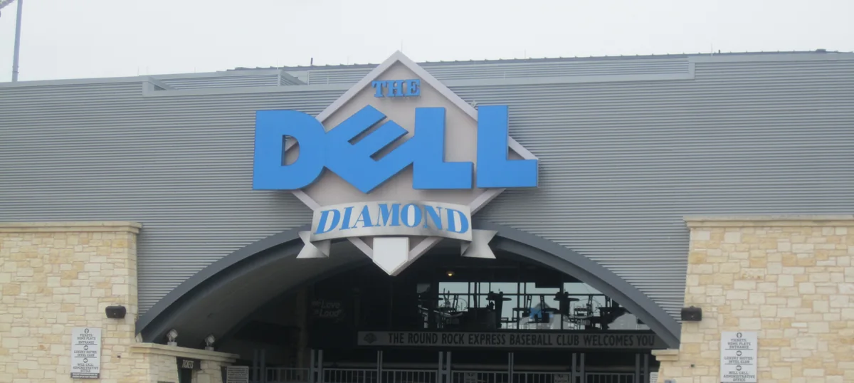 The entrance arch at Dell Diamond, home of the Round Rock Express