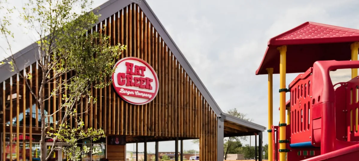 The Hat Creek Burger Company building and playground on Palm Valley Boulevard, Round Rock