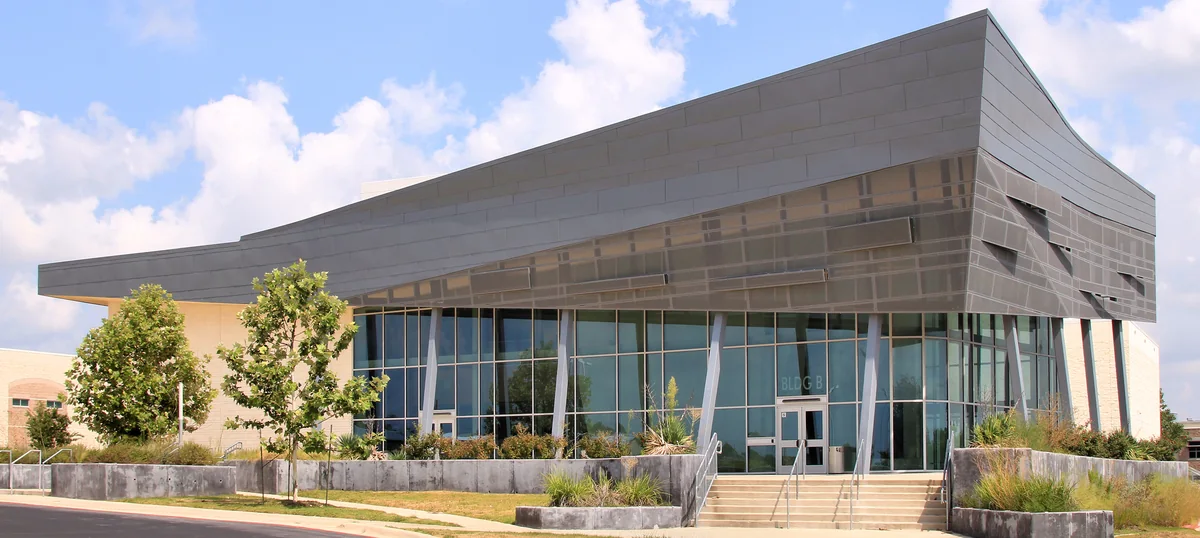 The auditorium building at Stony Point High School, a Round Rock Independent School District campus